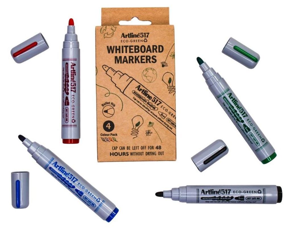 Artline Whiteboard Marker Set 2.0mm Eco-Green 4 Farben trocken abwischbar