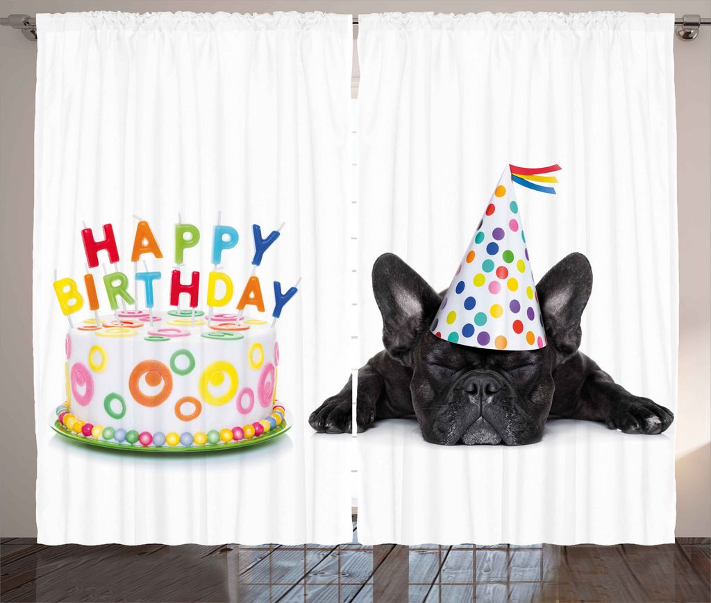 ABAKUHAUS Geburtstagsparty Rustikaler Vorhang, Bulldog Partei-Kuchen, Wohnzimmer Universalband Gardinen mit Schlaufen und Haken, 280 x 175 cm, Mehr...