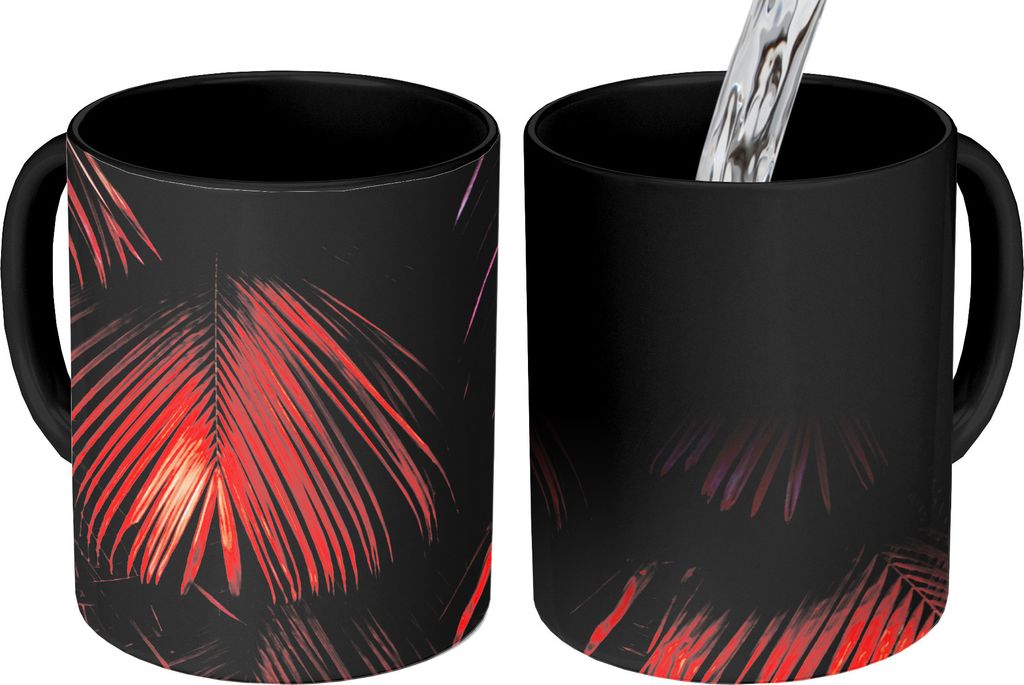 MuchoWow Zauber Tasse Zaubertasse Magic Dschungel - Blätter - Rot 350 ml Farbwechsel Becher Geschenk Geschenkidee - Magic-Tasse - Fototasse - Ke...