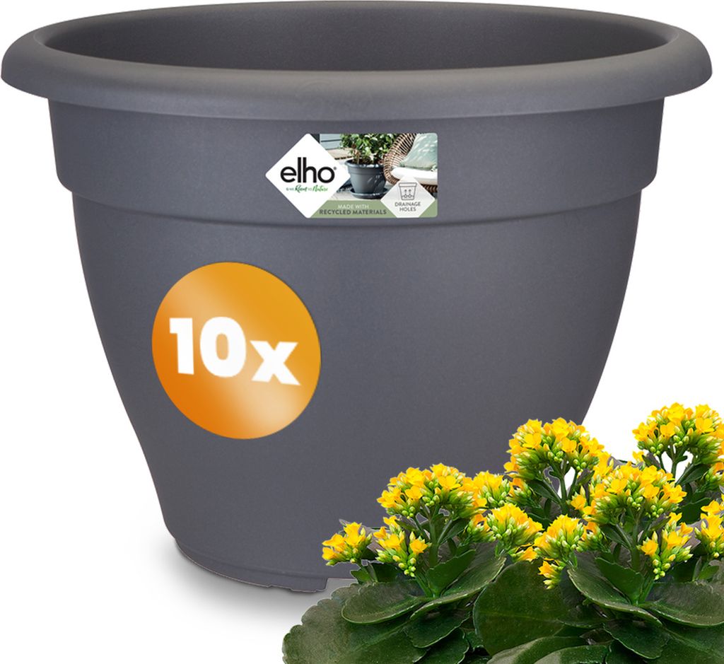 GARDEBRUK 10x Blumentopf torino campana 29x22cm rund Übertopf Pflanzkasten Pflanzentopf Pflanzgefäß Blumenkübel Kunststoff Blumenkasten anthr...