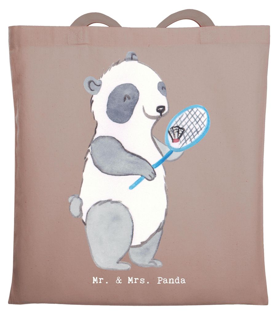 Mr. & Mrs. Panda Schultasche Panda Badminton - Braun Pastell - Geschenk, Tragetasche, spielen, Tasche, Baumwolltasche, Beutel, Shopping