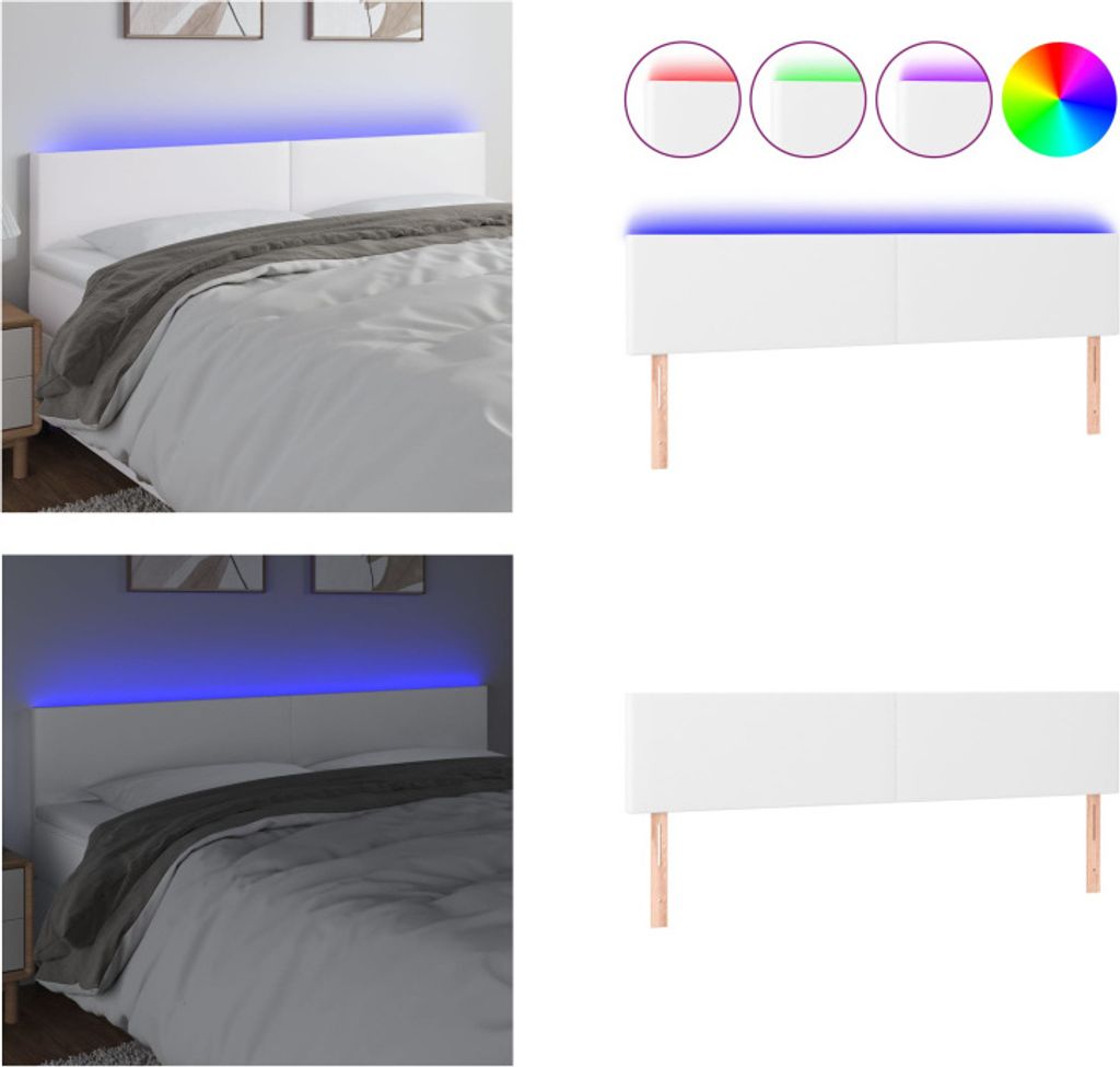 vidaXL LED Kopfteil Weiß 180x5x78/88 cm Kunstleder - LED Kopfteil - LED Kopfteile - Kopfteil - Bett-Kopfteil