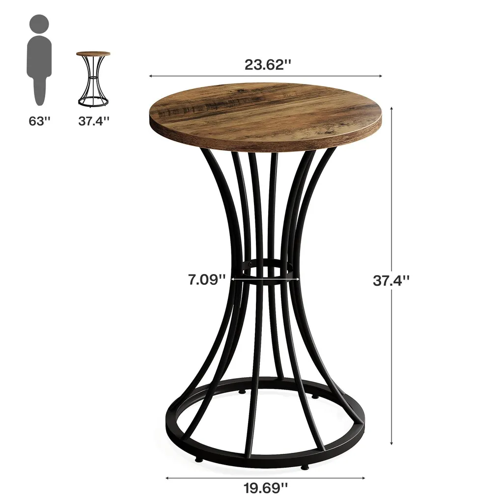 Table de Cocktail Ronde 95 cm en Bois et Métal Noir au Design Incurvé