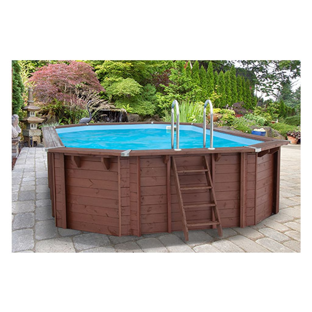 Interline Bali oval 6,40 × 4,00 m Basis paket, 23600 l, Gerahmter Pool, Kind & Erwachsener, Leiter, Holz, 1096 kg