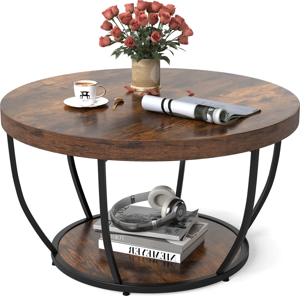 Table basse robuste 80cm avec rangement à 2 étages et structure acier
