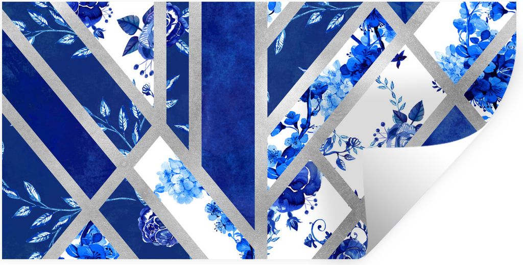 MuchoWow Wandtattoo Wandsticker Wandaufkleber Design - Delfter Blau - Luxus 120x60 cm Selbstklebend und Repositionierbar - Sticker - Dekorfolie