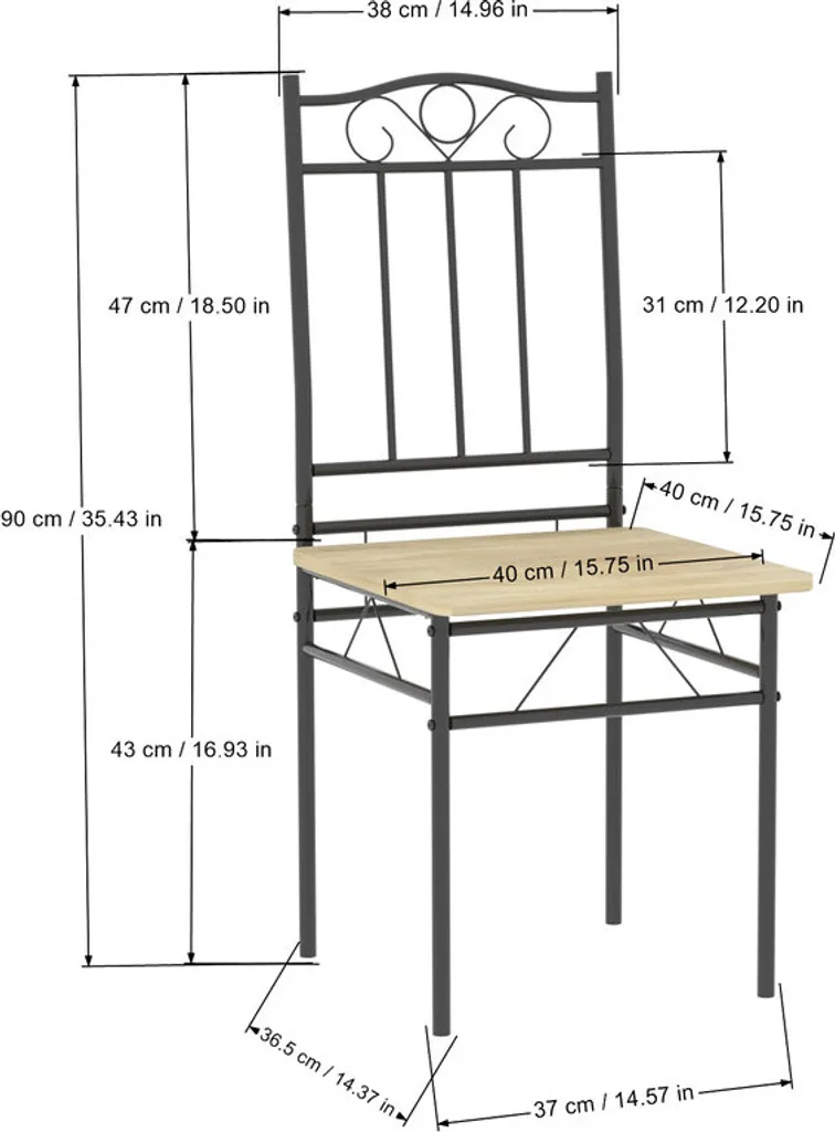 HJ WeDoo Ensemble Table à Manger 4 Chaises Bois et Métal Style Industriel - 16