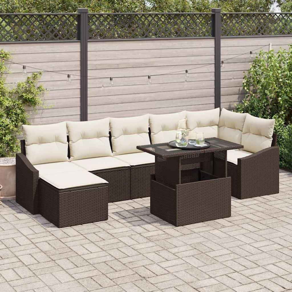"2026 Promotion" Gartensofa-Set - Loungesofa - mit Kissen - 8 pcs - Terrassen-Sofa - Braun und Creme Poly-Rattan - Gartensofas CC18966