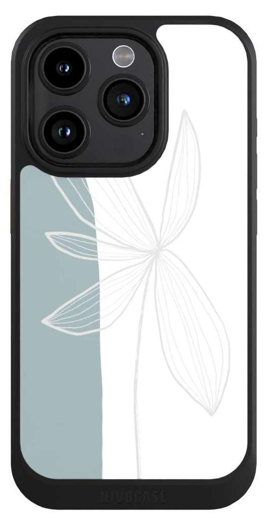 NIVOCASE Hülle für Apple iPhone 15 Pro Handyhülle NIVOcore Case Schwarz Blume Boho Pastell