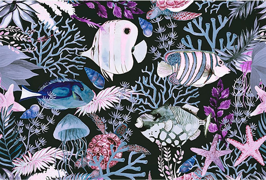 Tadessi Fototapete | Unterwasser | 4.00 m x 2.70 m | Lila | Schwarz | Wandbild | Digitaldruck