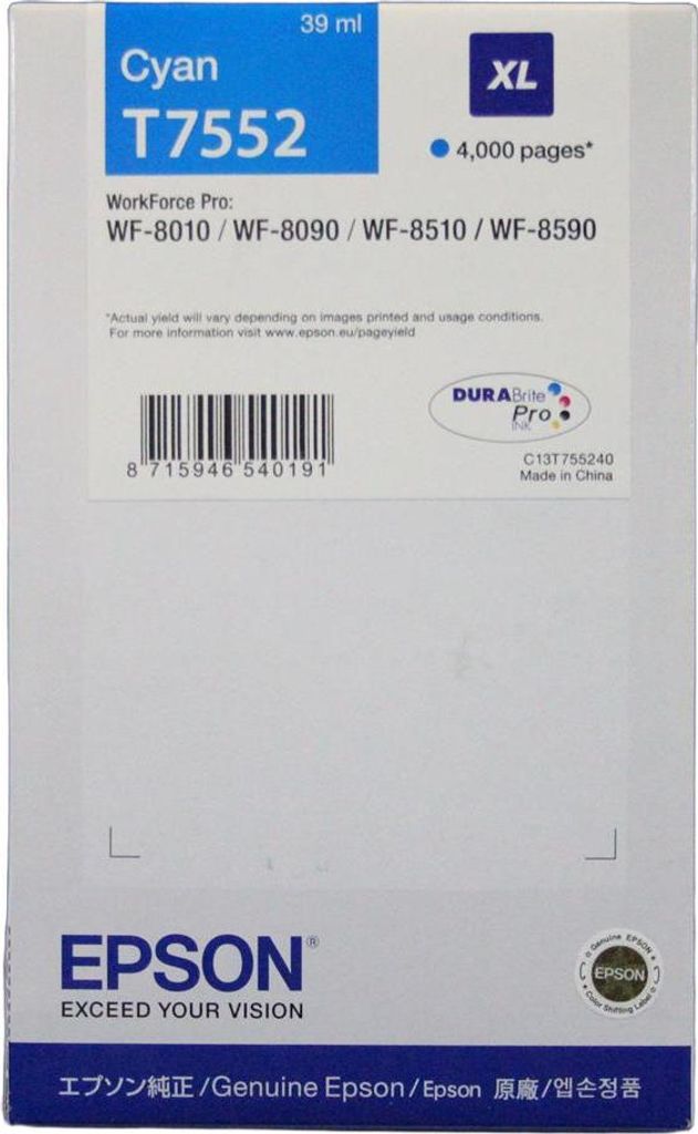 Epson Tintenpatrone T7552 Cyan XL (39ml) Produktbild 