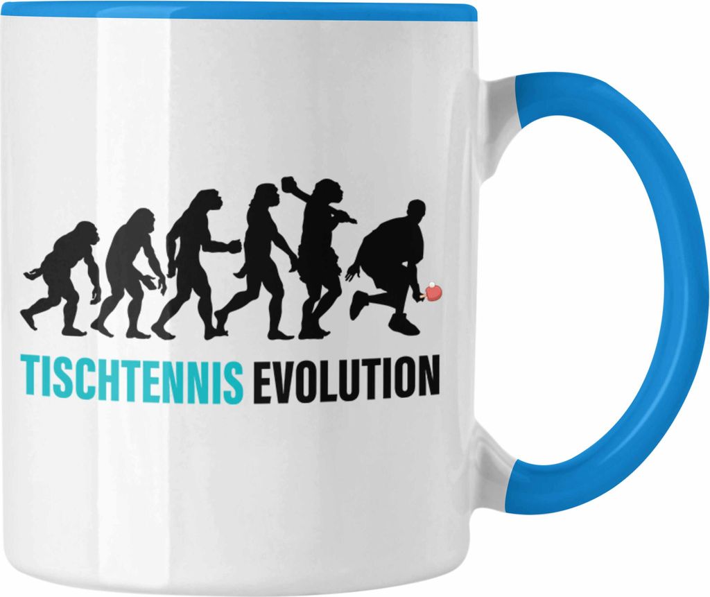 Trendation - Tischtennis Evolution Tasse Geschenk Tischtennisspieler Geschenkidee Lustig für Männer Tischtennis Zubehör (Blau)