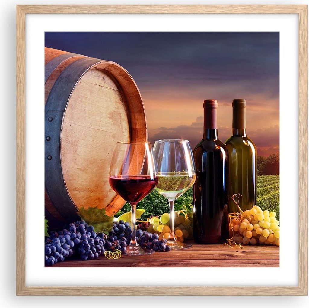 Gerahmtes Poster - Rahmen in heller Eiche - Wein Weinberg Sommer - 50x50 cm - Wand Bild - Wanddeko - Wandbilder - Wandposter - Bilderrahmen - Bilde...