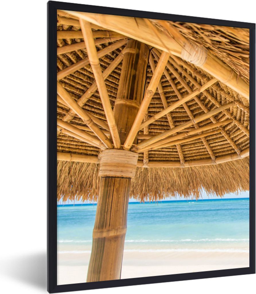 MuchoWow Gerahmtes Poster Sonnenschirm - Strand - Meer - Tropisch 60x80 cm - Poster mit Schwarzem Bilderrahmen Wandposter Rahmen Foto Bilder - Pr...
