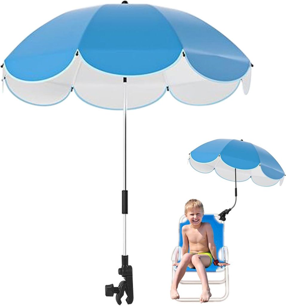 Kinderwagen Sonnenschirm mit Klemme, UV Schutz Sonnenschirm für Baby & Kinder, universal für Buggy, Fahrrad & Rollstuhl, 360° verstellbar