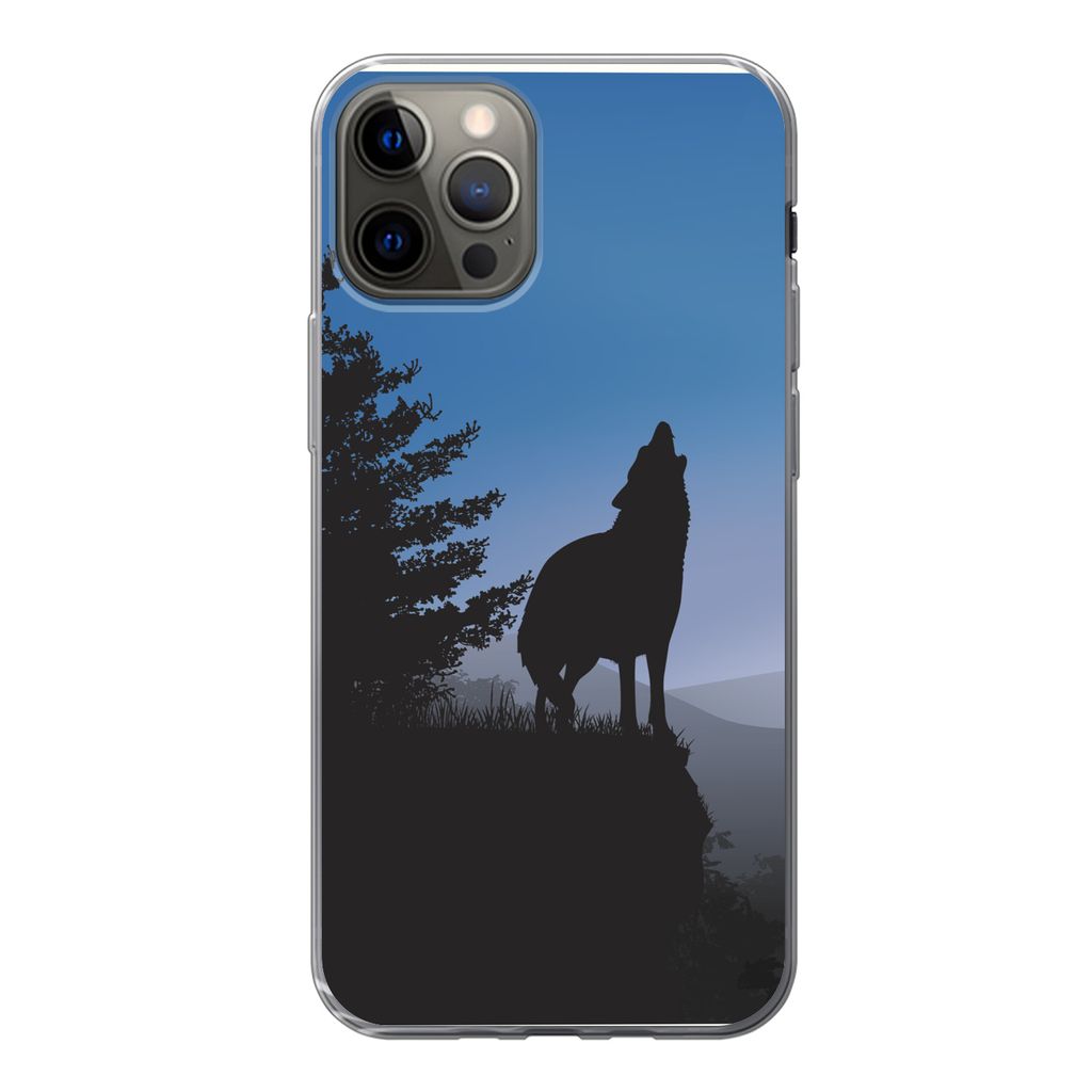 MuchoWow Handyhülle Schutzhülle Hülle für iPhone 13 Pro Wolf - Bäume - Scherenschnitt Silikon Softcase Handy Hülle - Handy-Tasche
