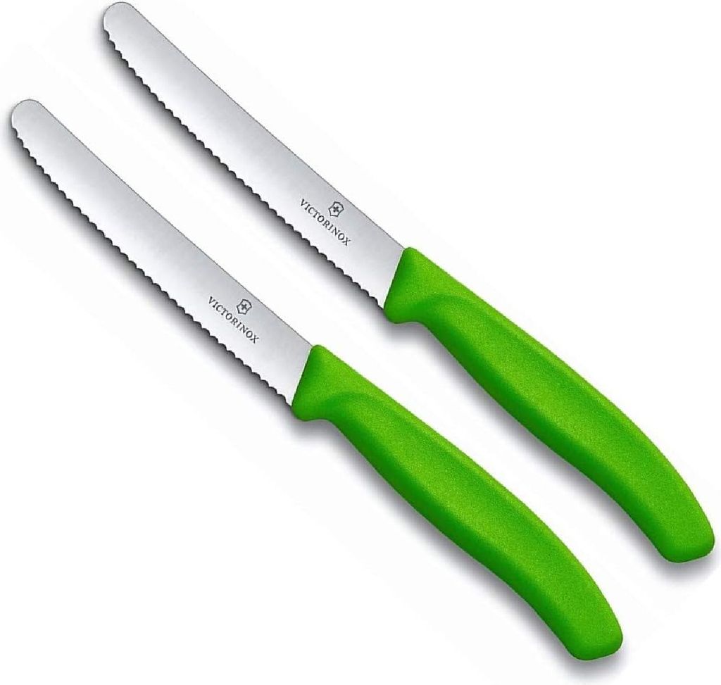 Victorinox | Tafelmesser Set | Grün | 2 Stück | extra scharfer Wellenschliff | ergonomischer Griff | spülmaschinengeeignet | ideal für präzise...