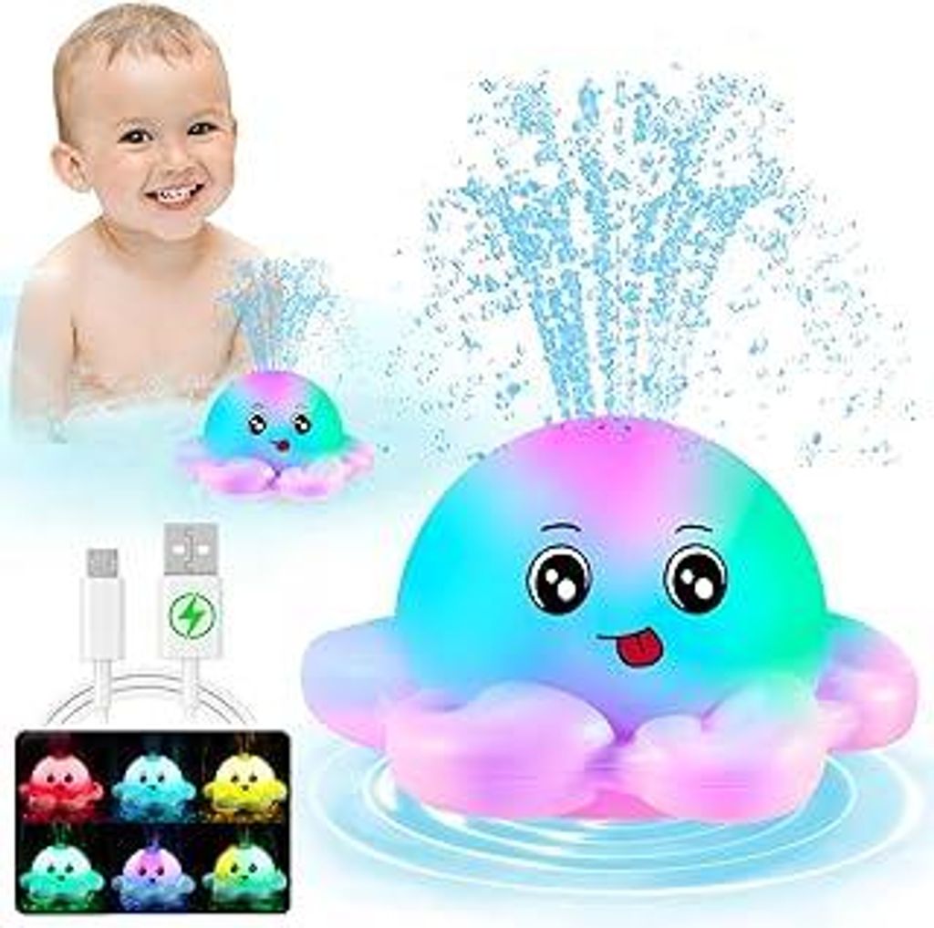 Gigilli Octopus Bath Badewannenspielzeug Baby Badespielzeug,Wiederaufladbares Oktopus Badewanne Spielzeug Automatisches Sprühwasser Geschenk Leuch...
