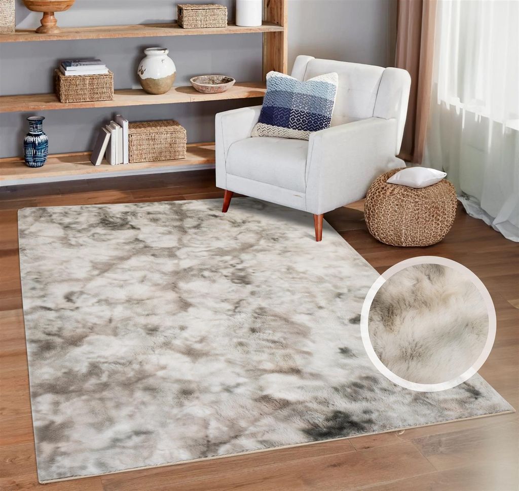 Teppich Hochflor - Beige 120x170 cm Rechteckig - Wohnzimmerteppich Soft Touch - Tie-Dye-Optik