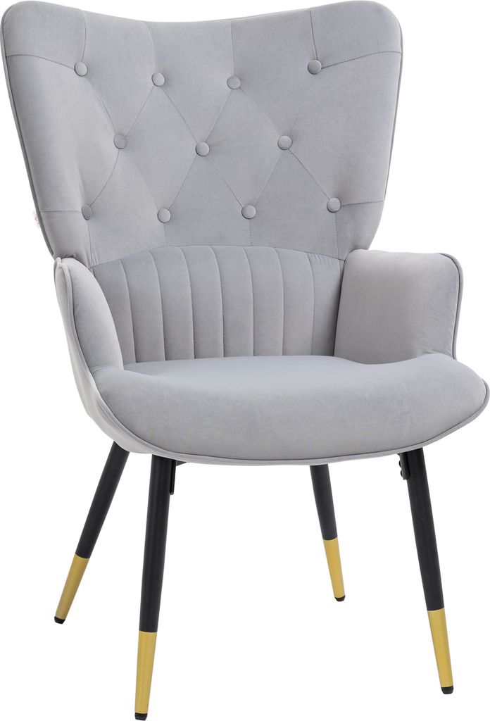 HOMCOM Einzelsessel, Schlafzimmersessel, Samtgepolsterter Wohnzimmersessel mit hohen Rückenlehnen, Armlehnen und Stahlbeinen, moderner Stil, 68 x ...