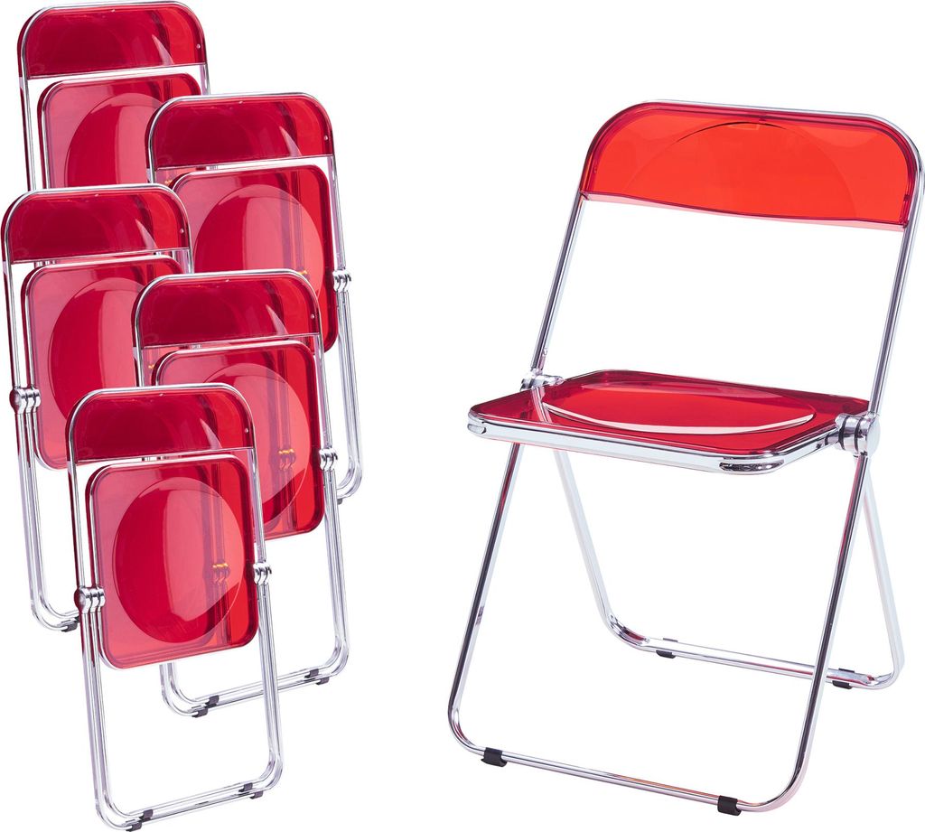 Klappstuhl 'Pornainen' 6er Set Stahlgestell Rot, transparent
