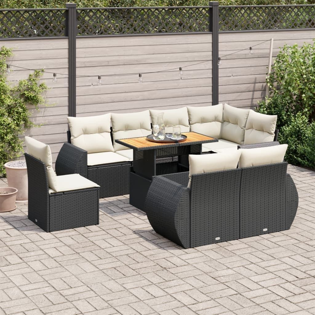 "Rabatt" 9-tlg. Garten-Sofagarnitur - mit sofa - mit Kissen Schwarz Poly Rattan - Lounge-Dining set CC12105