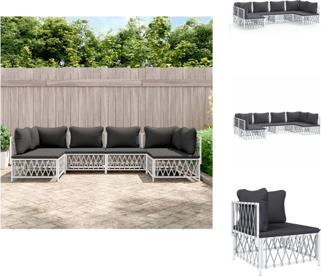 vidaXL 6-tlg. Garten-Lounge-Set mit Kissen Weiß Stahl -  Produktbild 