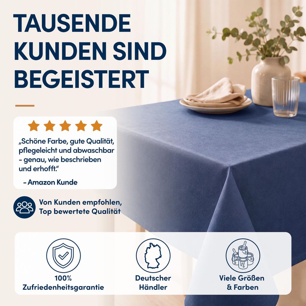 Leinen Tischdecke 130x160 cm eckig blau Tischdecken