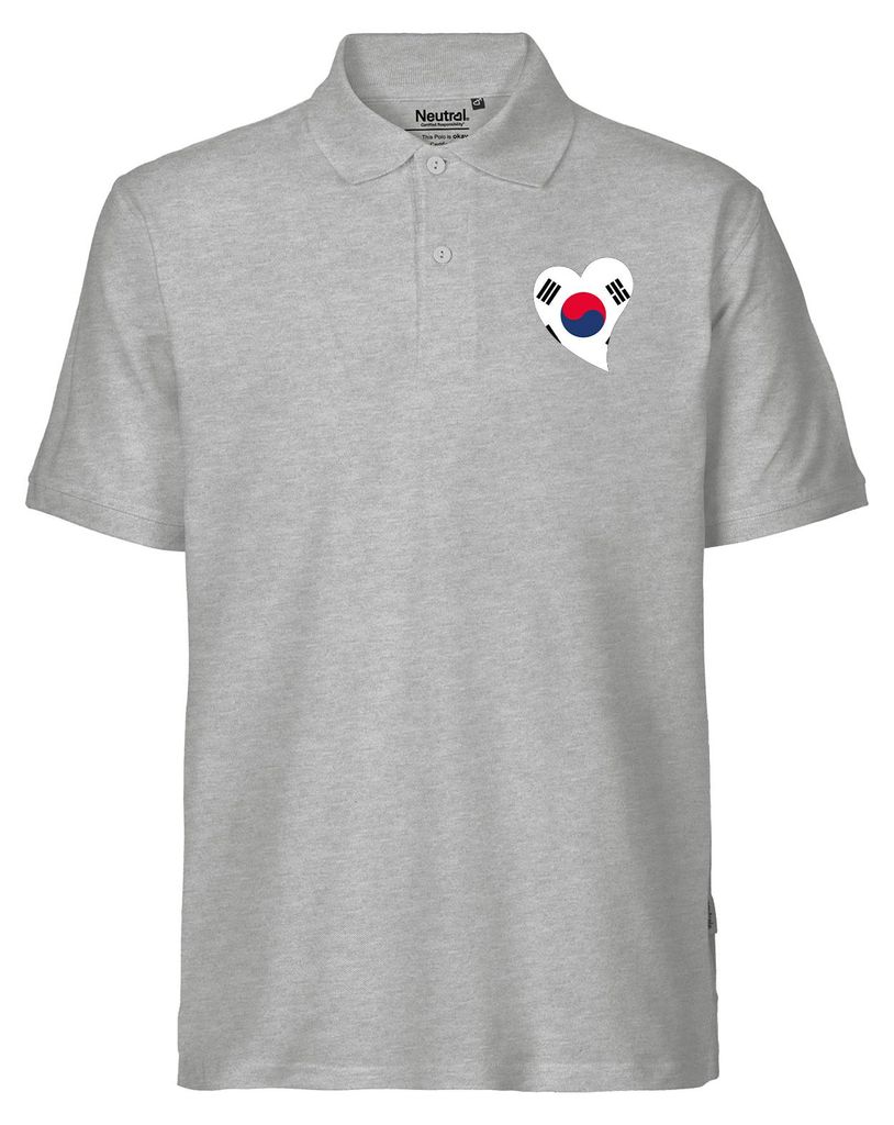 Huuraa Herren Polo Shirt Südkorea Flagge Herz S Sport Grey Bio Baumwolle Fairtrade Poloshirt Geschenkidee