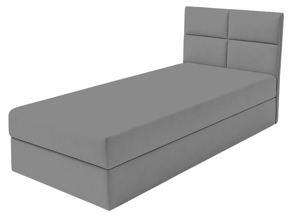 Jugendbett Polsterbett - 90x200 cm - Grau - mit Bettkasten und Kopfteil - Modernes Einzelbett - Feder-Hebe-Mechanismus