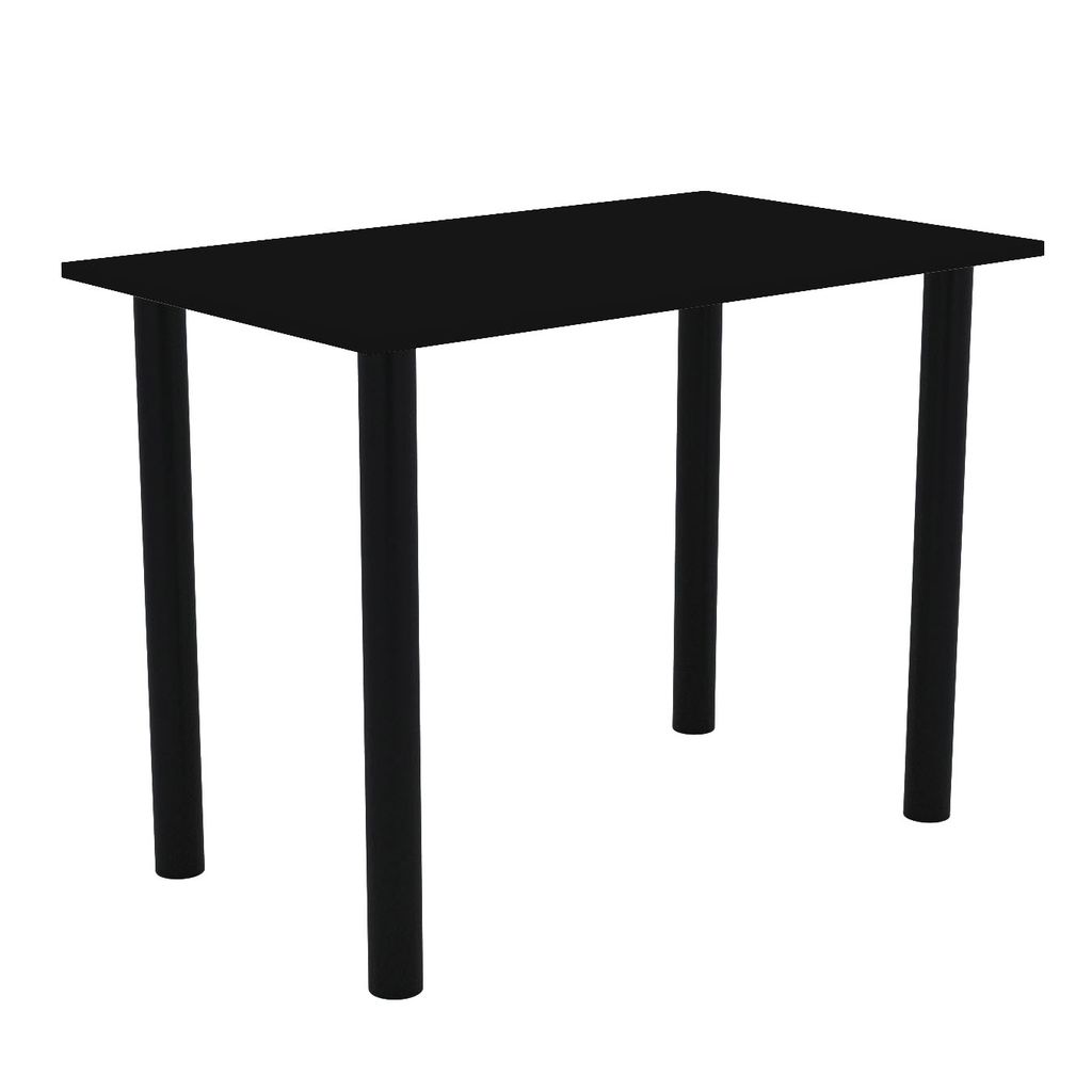 A black table with black legs on a white background.