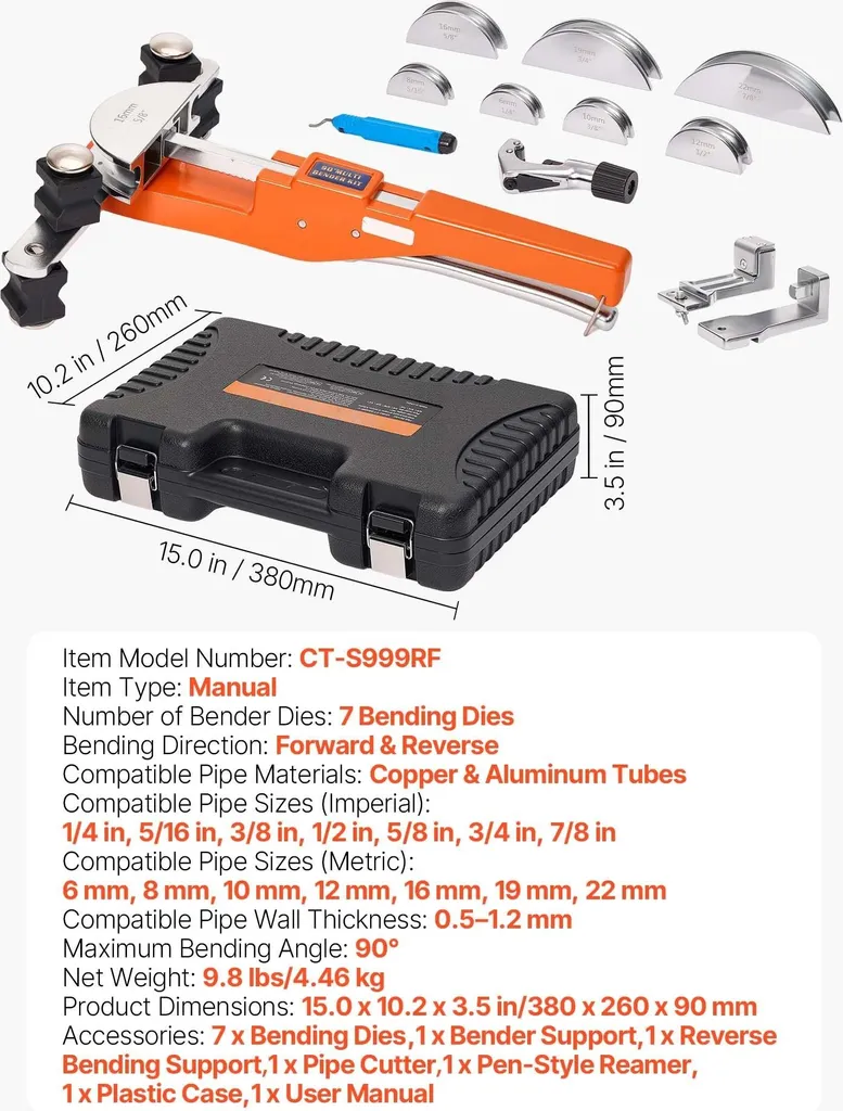 Set Curvatubi a Cricchetto 6-22mm - 7 Matrici Lega Alluminio HVAC - 7