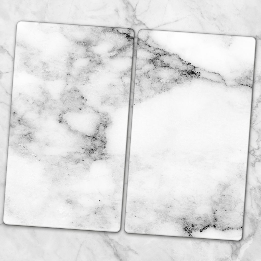 Glas-Herdabdeckplatten Glaskeramikkochfeld-Abdeckung Spritzschutz Glas 2x30x52 cm - Weisser Marmor