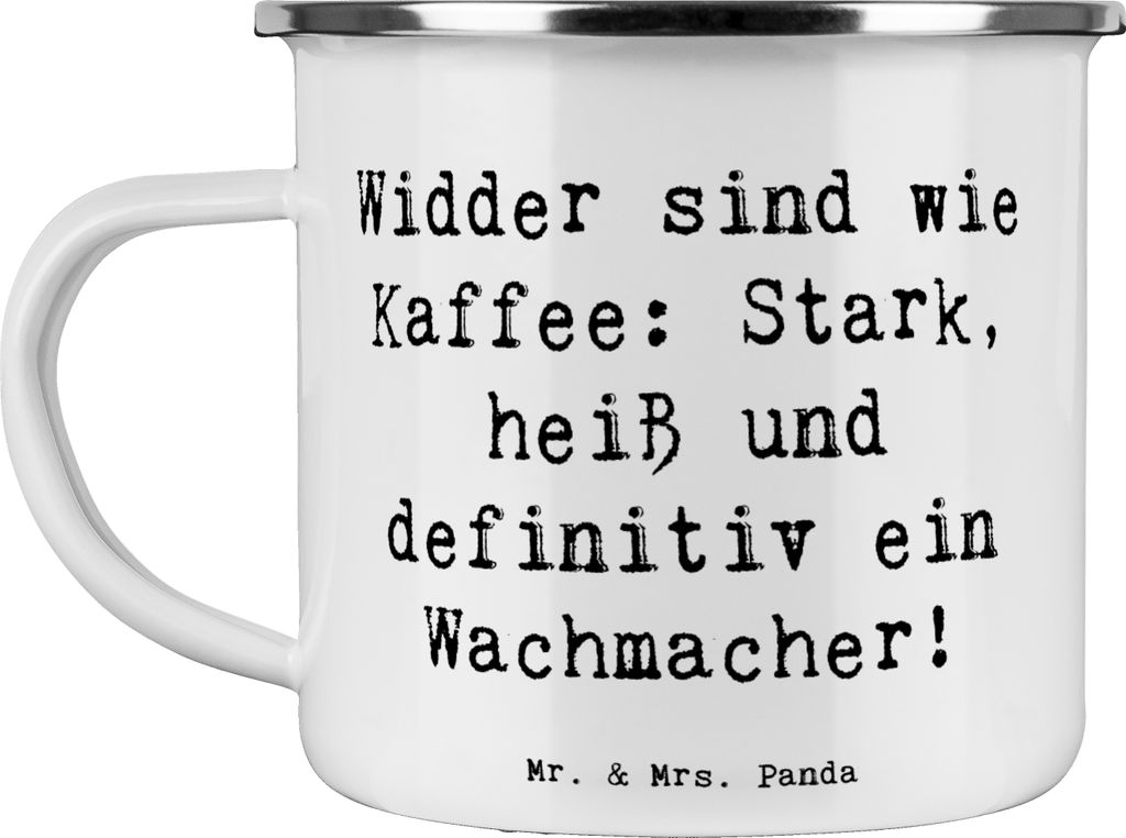 Mr. & Mrs. Panda Emaille Tasse Spruch Widder Power - Weiß - Geschenk, Horoskop, Geschenke Astrologie, Lebensfreude, Kaffeepott, Tierkreiszeichen, ...