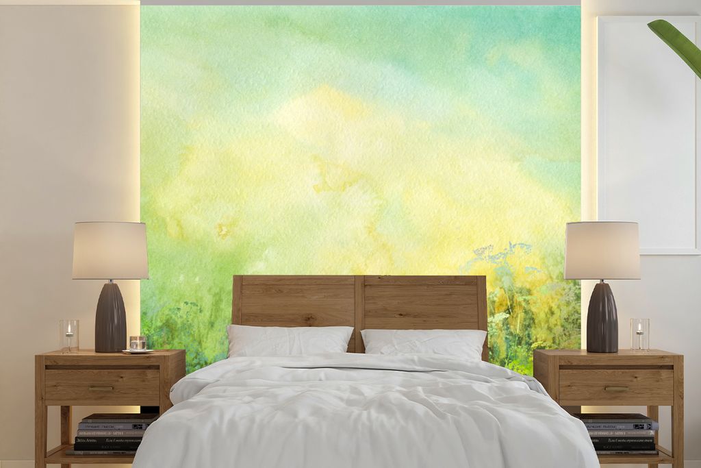MuchoWow Fototapete für Wohnzimmer oder Schlafzimmer Wandtapete Vinyl Motivtapete Gras - Sommer - Ölfarbe - 240x240 cm - Schlafzimmer-Tapete