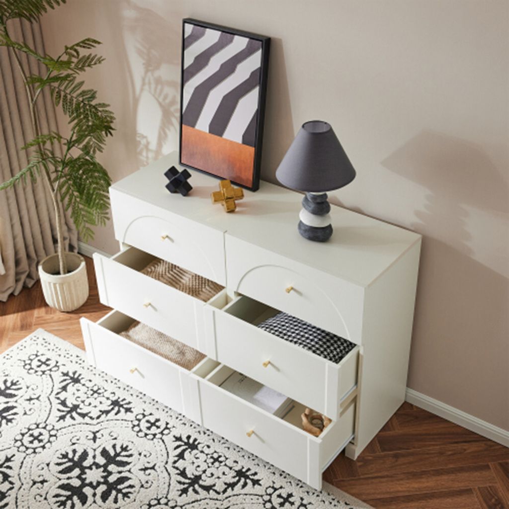 Sideboard Kommode mit 6 Schubladen – Weiße Türkommode mit Schubladen für Wohnzimmer und Schlafzimmer