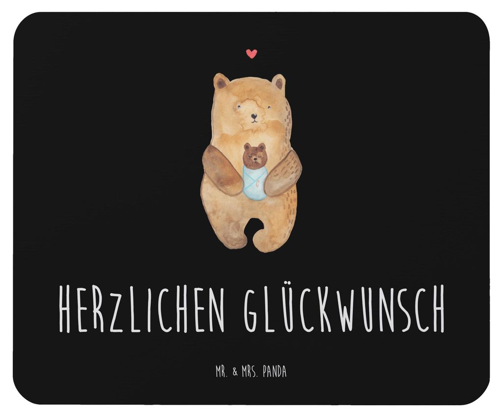 Mr. & Mrs. Panda Mouse Pad Bär Baby - Schwarz - Geschenk, Mauspad, Geburt, mausteppich, Nichte, Teddy, Taufe, Geburtstag, mousematte, computer mou...