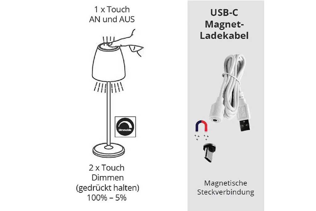 Lampe de table rechargeable 38cm MEGATRON gris argent pour intérieur