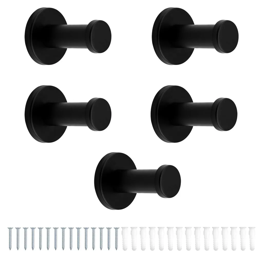 Lot de 5 crochets à serviettes noir mat 53 mm avec vis pour salle de bain