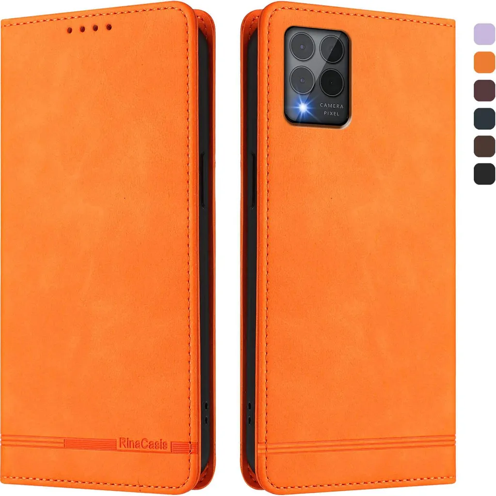 Custodia per T-Mobile REVVL 6 Pro, custodia retro in Finto cuoio con supporto e slot per carte di credito Arancione