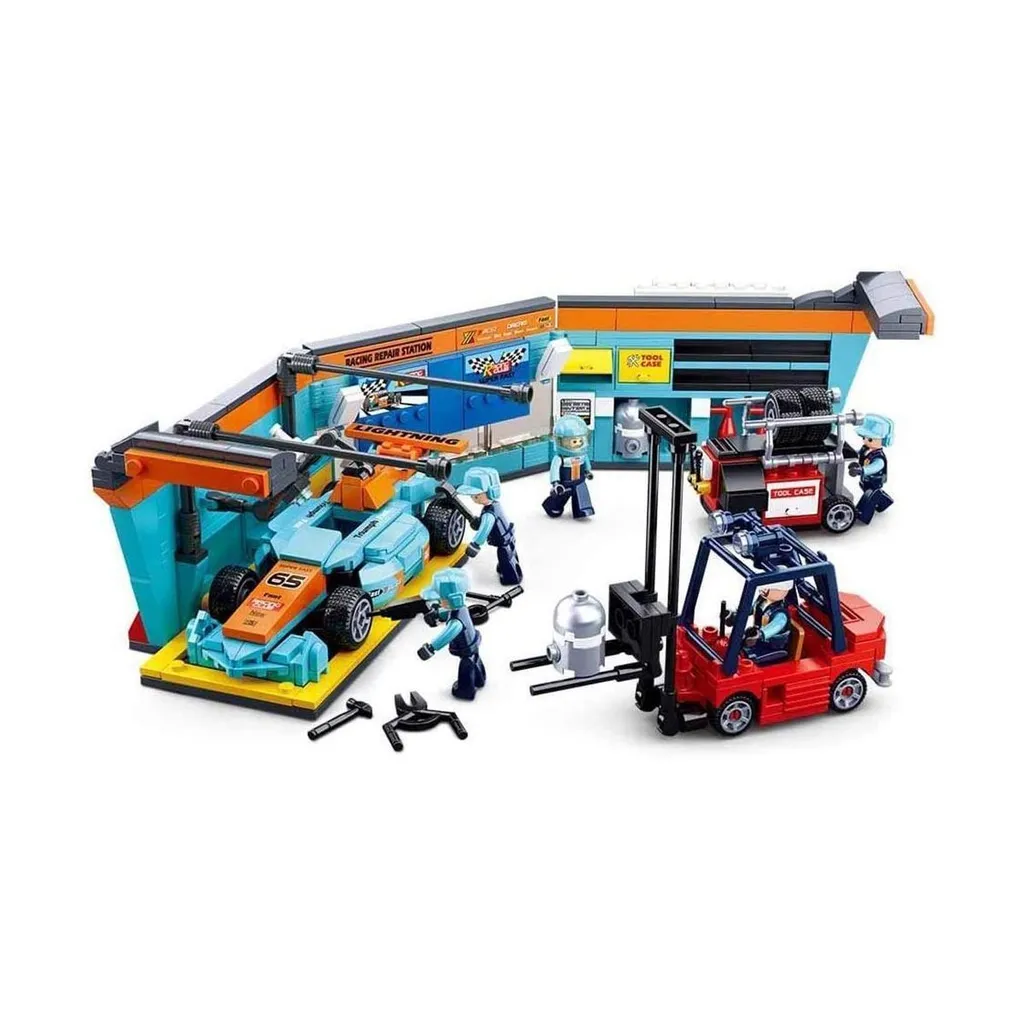 Jeu de Construction Sluban Pitstraat : Le Stand de Course Complet et Solide