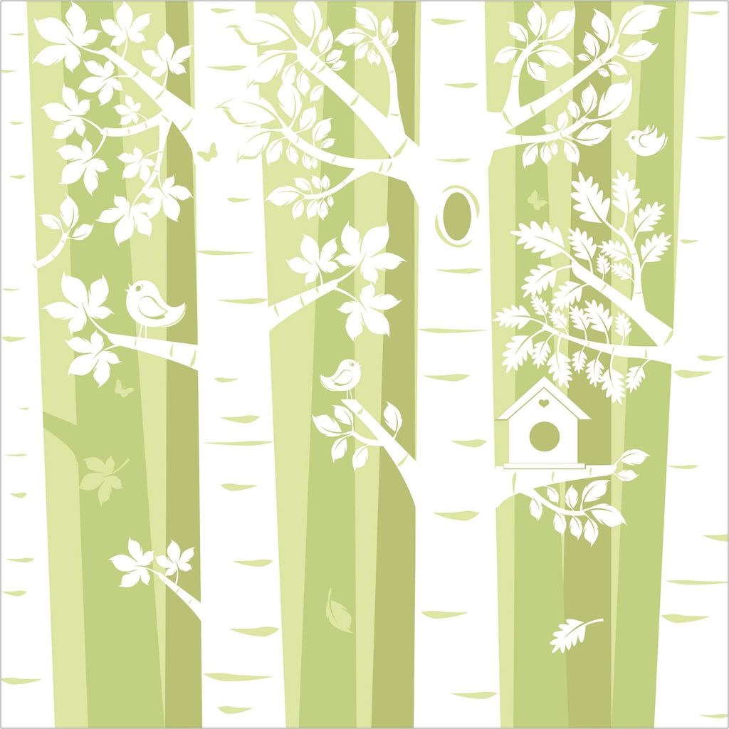 Fototapete Wald - Vliestapete - Bildtapete UV-beständig Design grün Illustration Wandtapete geruchsfrei