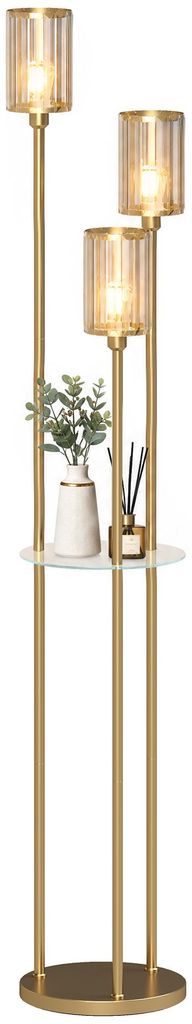 HOMCOM Stehlampe Wohnzimmer mit Regal, Glasschirmen, für Produktbild 