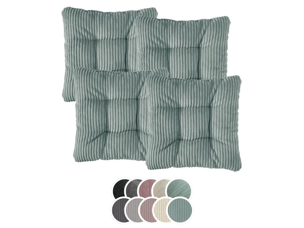 Stuhlkissen 4er Set | Sitzkissen Kord türkis 38 x 38 x 6 cm | Für Garten, Küche & Esszimmer | XDREAM