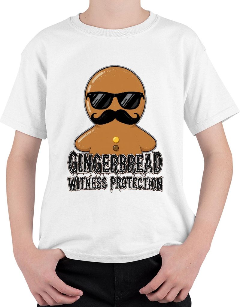 Gingerbread Witness Protection Weihnachten lustig Schnurrbart Uni Kinder T-Shirt, Weiß, 116