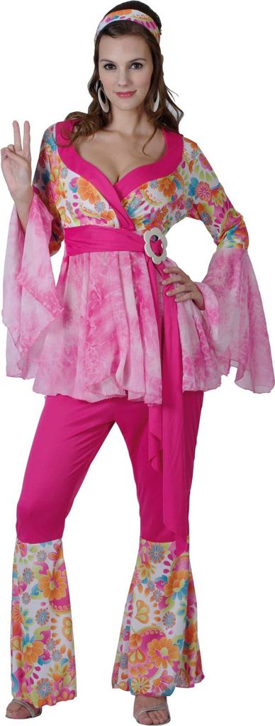 Costume da donna Hippie anni '60 color rosa - M/L Immagine del prodotto 