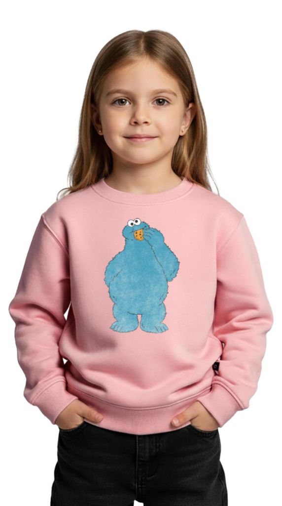 Spreadshirt Sesamstraße Krümelmonster Naschen Kinder Premium Pullover, 110/116 (4 Jahre), Rosa