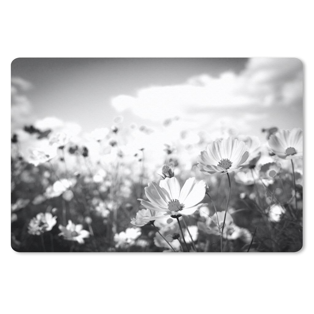MuchoWow Schreibtischunterlage Blumen - Wiese - Lila - Gras - Weiß - Wolken - Blau 60x40 cm - XXL Mauspad - Großes Mauspad