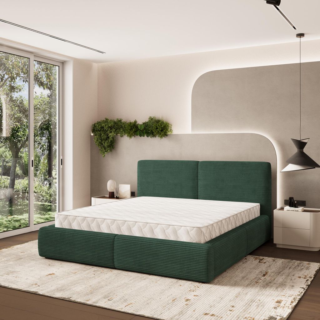 Masseno Polsterbett FELURO 180x200 cm, Polsterbett mit Bettkästen -Grün, POSO 14