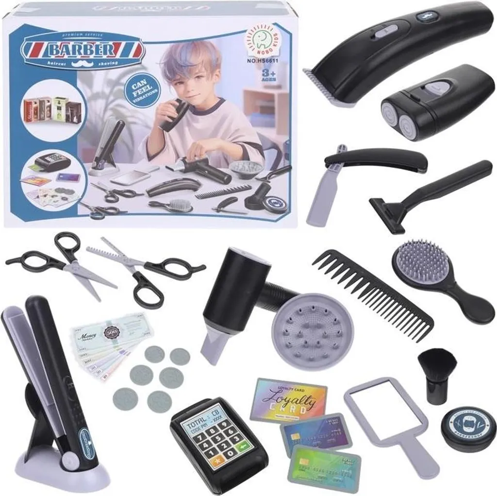 Set da parrucchiere per bambini, piccolo, parrucchiere, barbiere, asciugacapelli, specchio, pettine